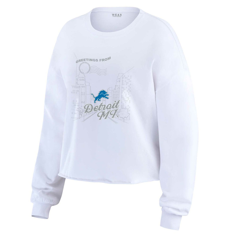 Detroit Lions WEAR by Erin Andrews Women's Postcard Cropped Long Sleeve Top - White for sale