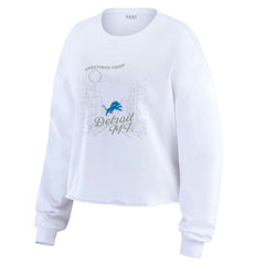 Detroit Lions WEAR by Erin Andrews Women's Postcard Cropped Long Sleeve Top - White for sale
