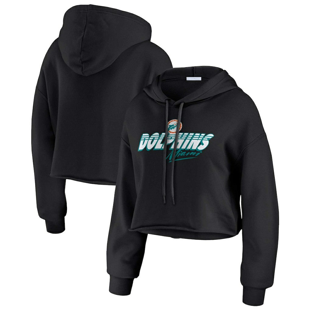 Miami Dolphins WEAR by Erin Andrews Women's Prime Cropped Pullover Hoodie - Black sale