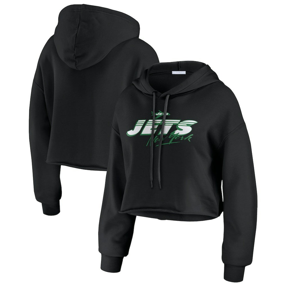 New York Jets WEAR by Erin Andrews Women's Prime Cropped Pullover Hoodie - Black cheap