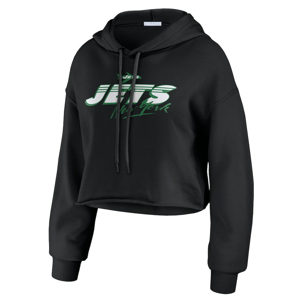 New York Jets WEAR by Erin Andrews Women's Prime Cropped Pullover Hoodie - Black cheap