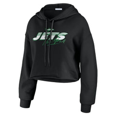 New York Jets WEAR by Erin Andrews Women's Prime Cropped Pullover Hoodie - Black cheap