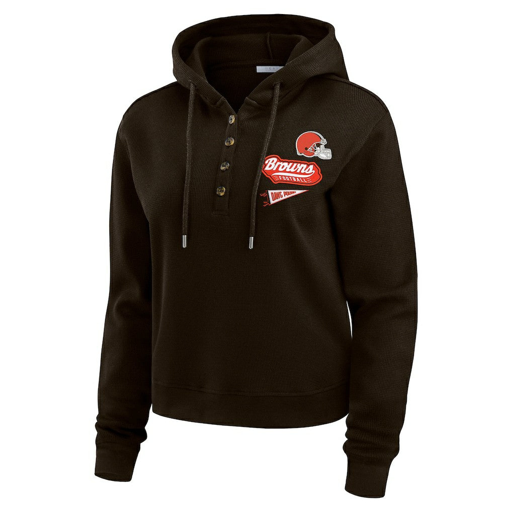 Cleveland Browns WEAR by Erin Andrews Women's Waffle-Knit Pullover Hoodie - Brown discount