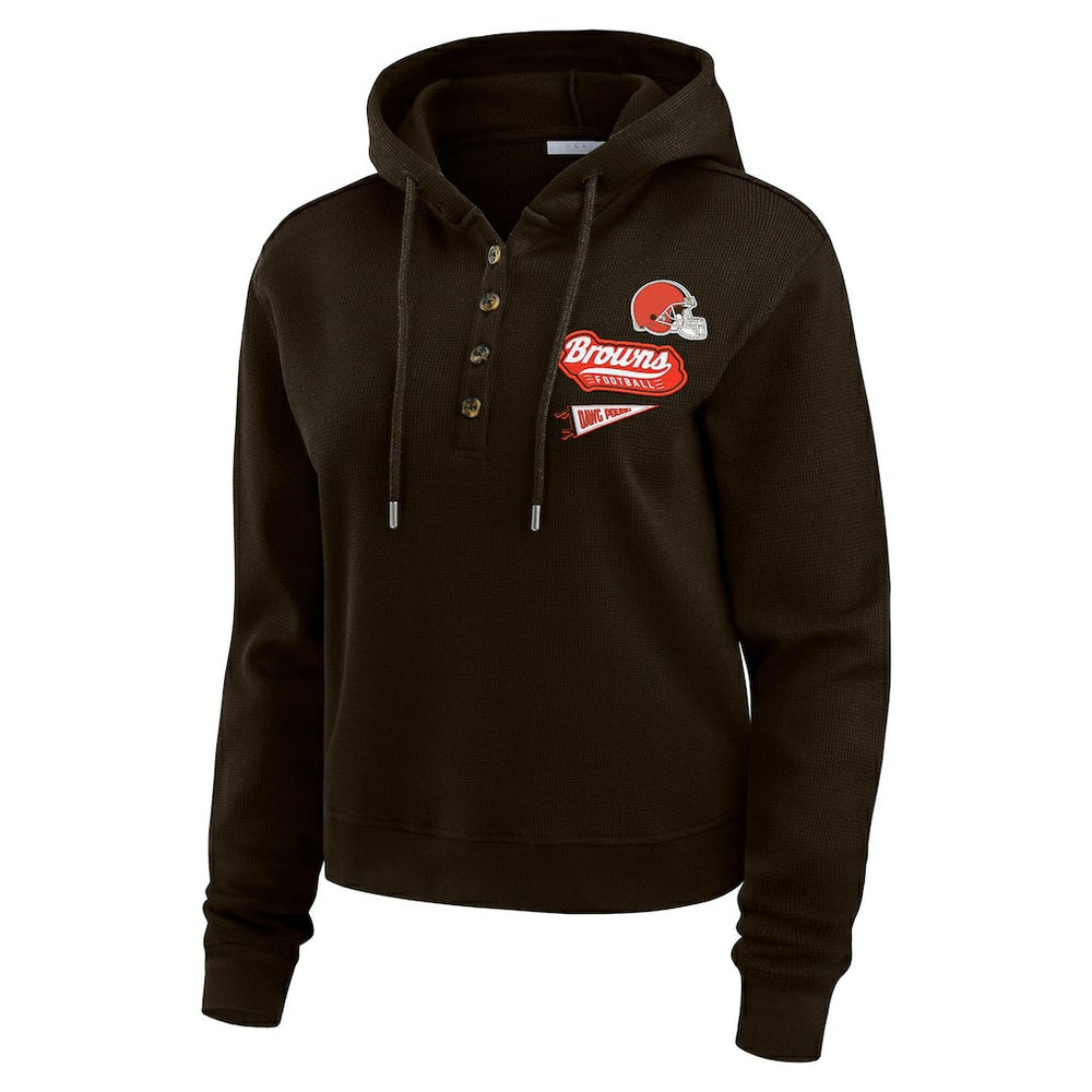 Cleveland Browns WEAR by Erin Andrews Women's Waffle-Knit Pullover Hoodie - Brown discount