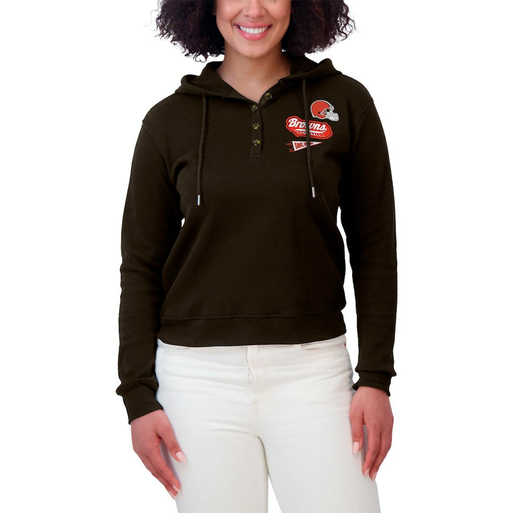 Cleveland Browns WEAR by Erin Andrews Women's Waffle-Knit Pullover Hoodie - Brown discount