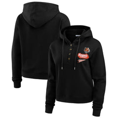 Cincinnati Bengals WEAR by Erin Andrews Women's Waffle-Knit Pullover Hoodie - Black cheap