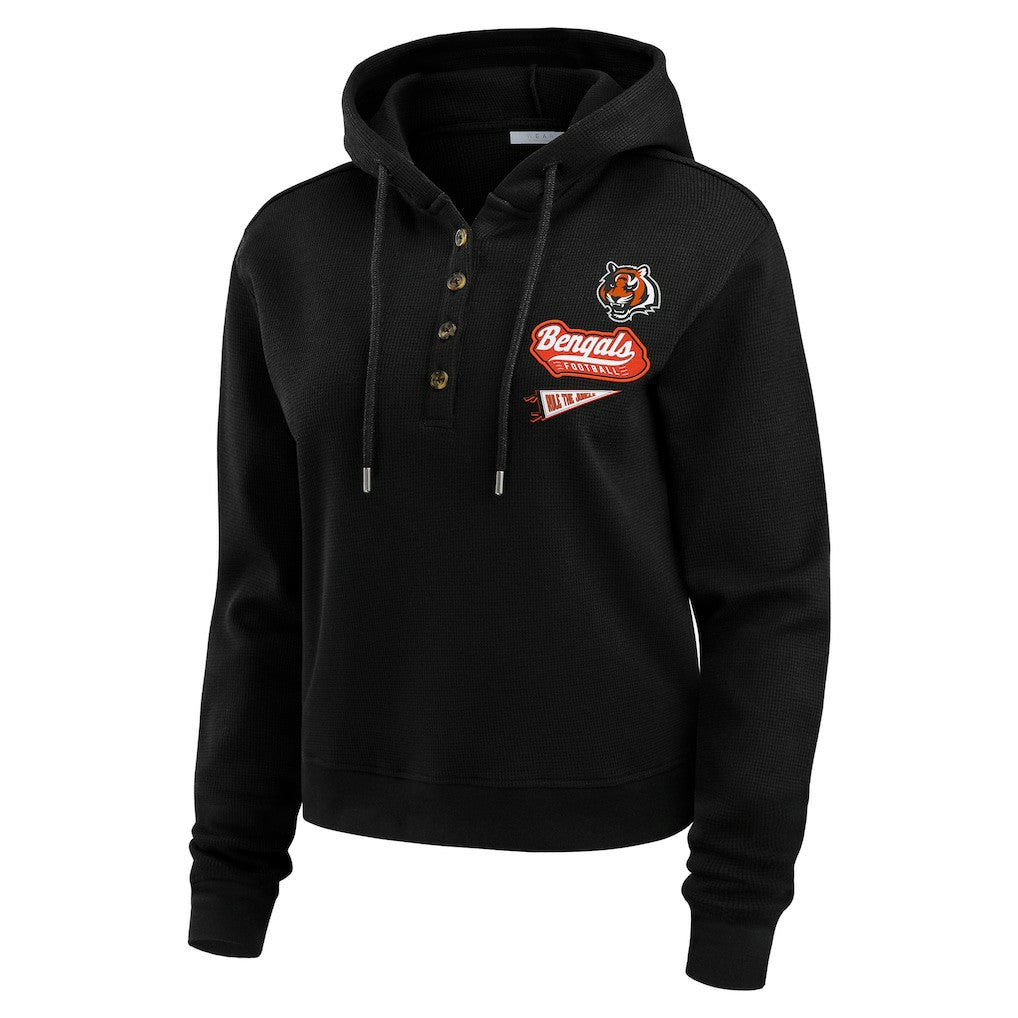 Cincinnati Bengals WEAR by Erin Andrews Women's Waffle-Knit Pullover Hoodie - Black cheap