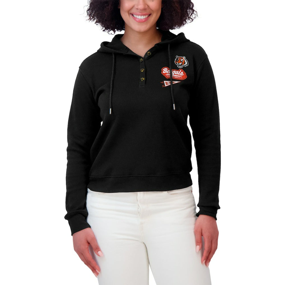 Cincinnati Bengals WEAR by Erin Andrews Women's Waffle-Knit Pullover Hoodie - Black cheap