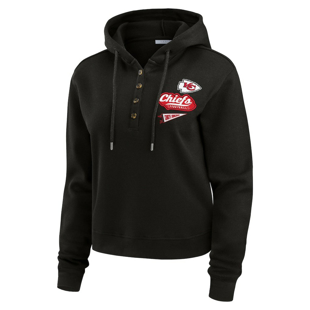 Kansas City Chiefs WEAR by Erin Andrews Women's Waffle-Knit Pullover Hoodie - Black cheap