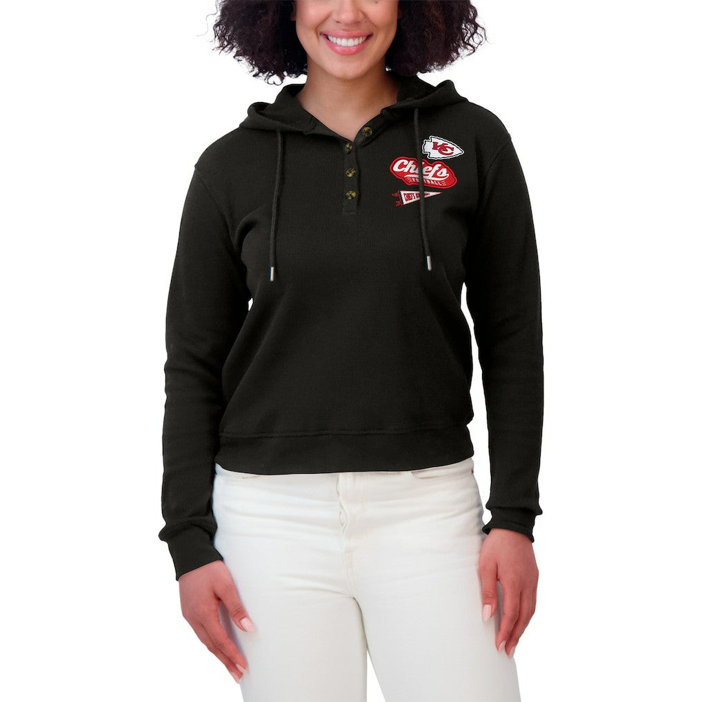 Kansas City Chiefs WEAR by Erin Andrews Women's Waffle-Knit Pullover Hoodie - Black cheap