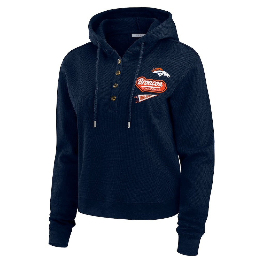 Denver Broncos WEAR by Erin Andrews Women's Waffle-Knit Pullover Hoodie - Navy on sale