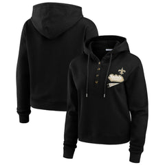 New Orleans Saints WEAR by Erin Andrews Women's Waffle-Knit Pullover Hoodie - Black on sale