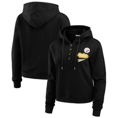 Pittsburgh Steelers WEAR by Erin Andrews Women's Waffle-Knit Pullover Hoodie - Black cheap