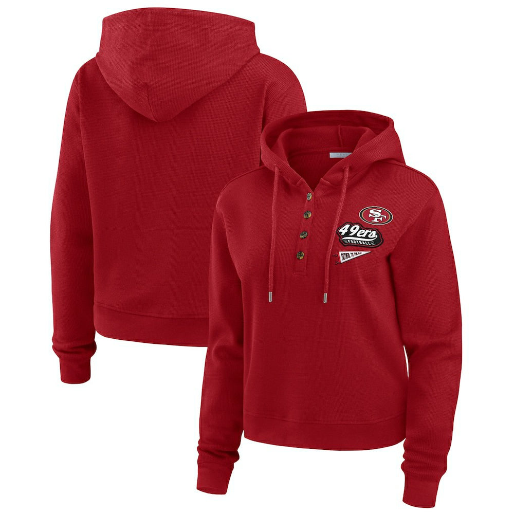 San Francisco 49ers WEAR by Erin Andrews Women's Waffle-Knit Pullover Hoodie - Scarlet cheap
