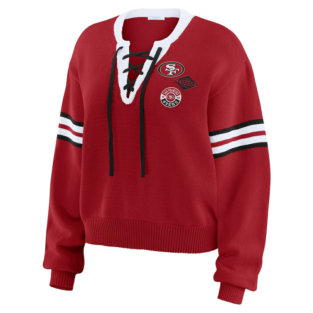 San Francisco 49ers WEAR by Erin Andrews Women's Lace-Up Sweater - Scarlet for sale