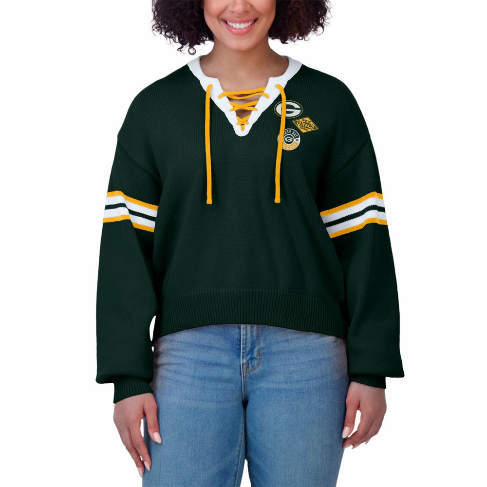 Green Bay Packers WEAR by Erin Andrews Women's Lace-Up Sweater - Green online
