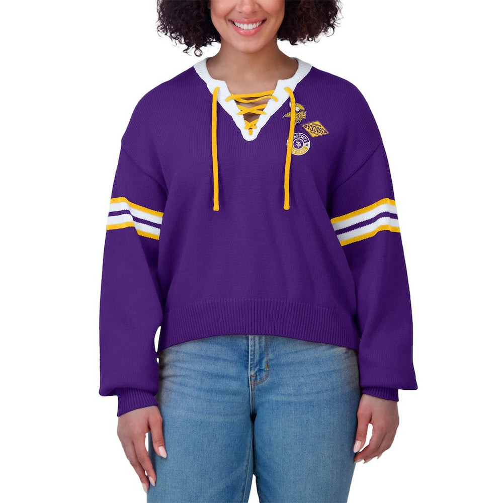 Minnesota Vikings WEAR by Erin Andrews Women's Lace-Up Sweater - Purple online