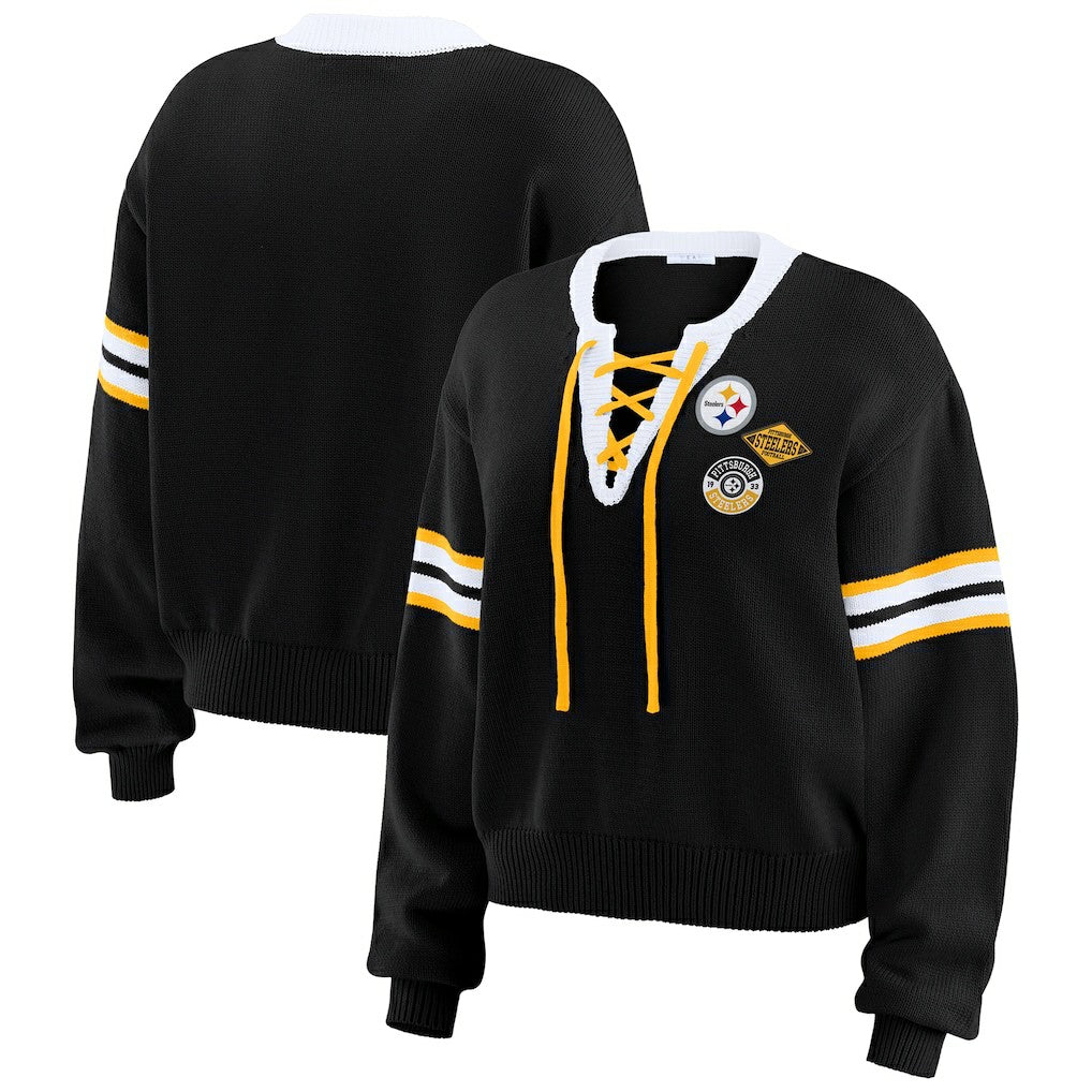 Pittsburgh Steelers WEAR by Erin Andrews Women's Lace-Up Sweater - Black online