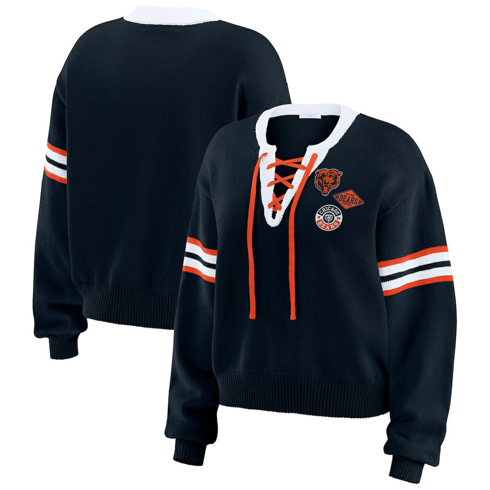 Chicago Bears WEAR by Erin Andrews Women's Lace-Up Sweater - Navy cheap