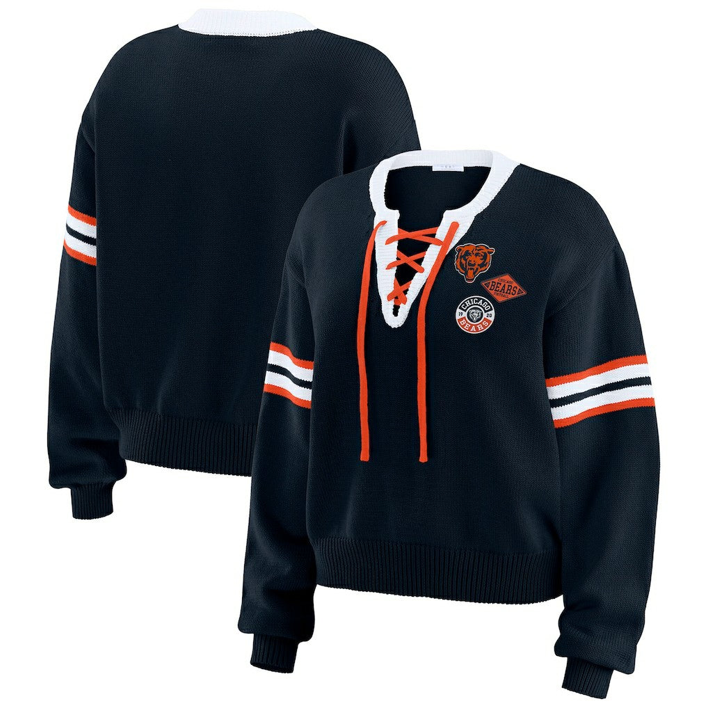 Chicago Bears WEAR by Erin Andrews Women's Lace-Up Sweater - Navy cheap