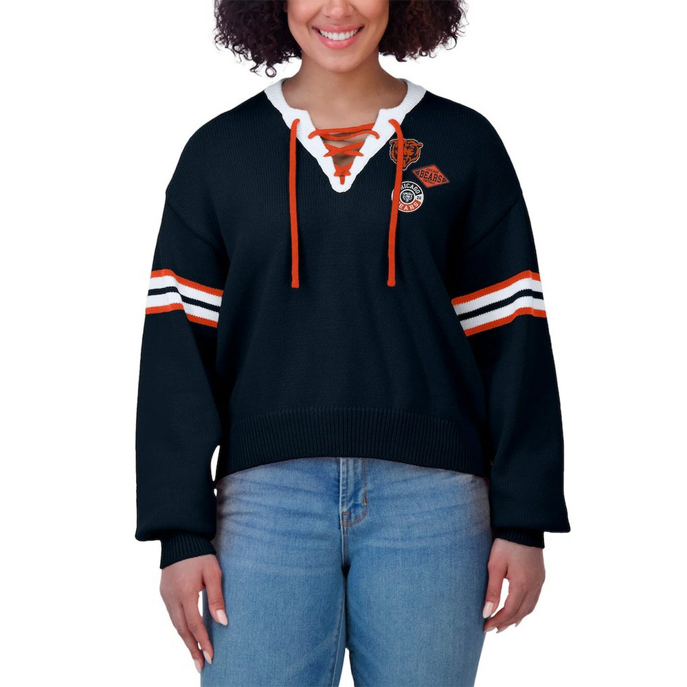 Chicago Bears WEAR by Erin Andrews Women's Lace-Up Sweater - Navy cheap