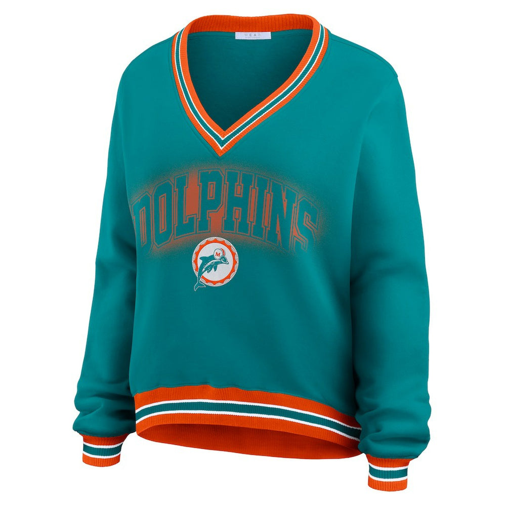 Miami Dolphins WEAR by Erin Andrews Women's Oversized Long Sleeve V-Neck Sweatshirt - Aqua for sale
