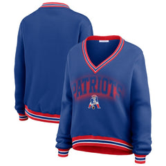 New England Patriots WEAR by Erin Andrews Women's Oversized Long Sleeve V-Neck Sweatshirt - Navy discount