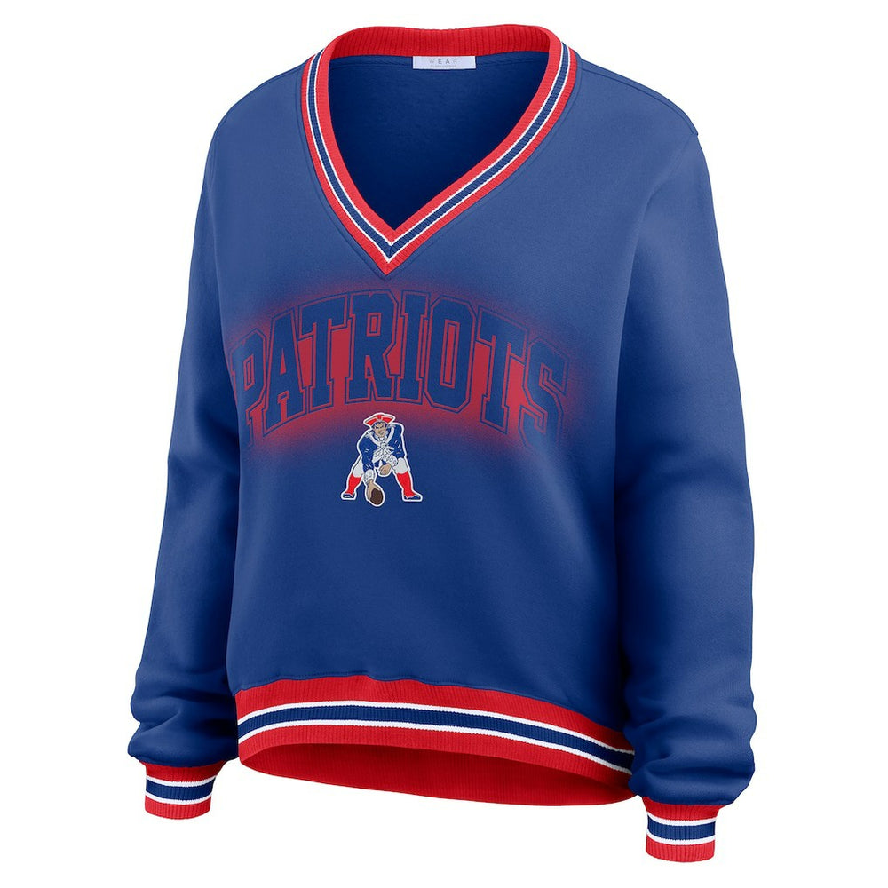 New England Patriots WEAR by Erin Andrews Women's Oversized Long Sleeve V-Neck Sweatshirt - Navy discount