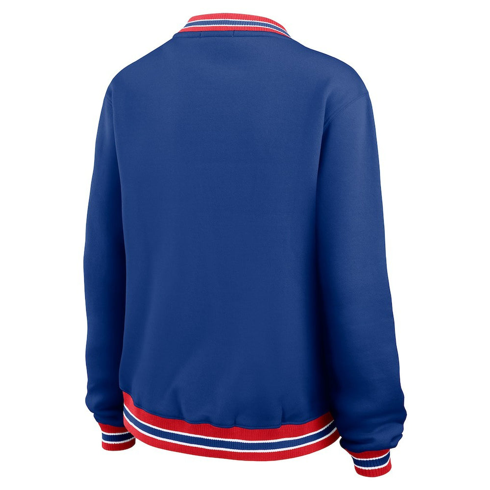 New England Patriots WEAR by Erin Andrews Women's Oversized Long Sleeve V-Neck Sweatshirt - Navy discount