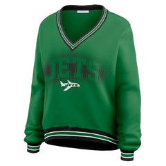 New York Jets WEAR by Erin Andrews Women's Oversized Long Sleeve V-Neck Sweatshirt - Green for sale