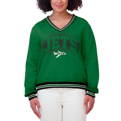 New York Jets WEAR by Erin Andrews Women's Oversized Long Sleeve V-Neck Sweatshirt - Green for sale
