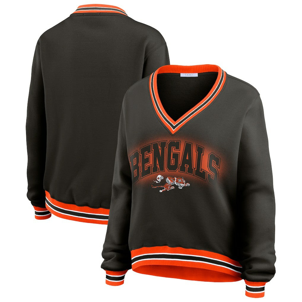 Cincinnati Bengals WEAR by Erin Andrews Women's Oversized Long Sleeve V-Neck Sweatshirt - Black outlet