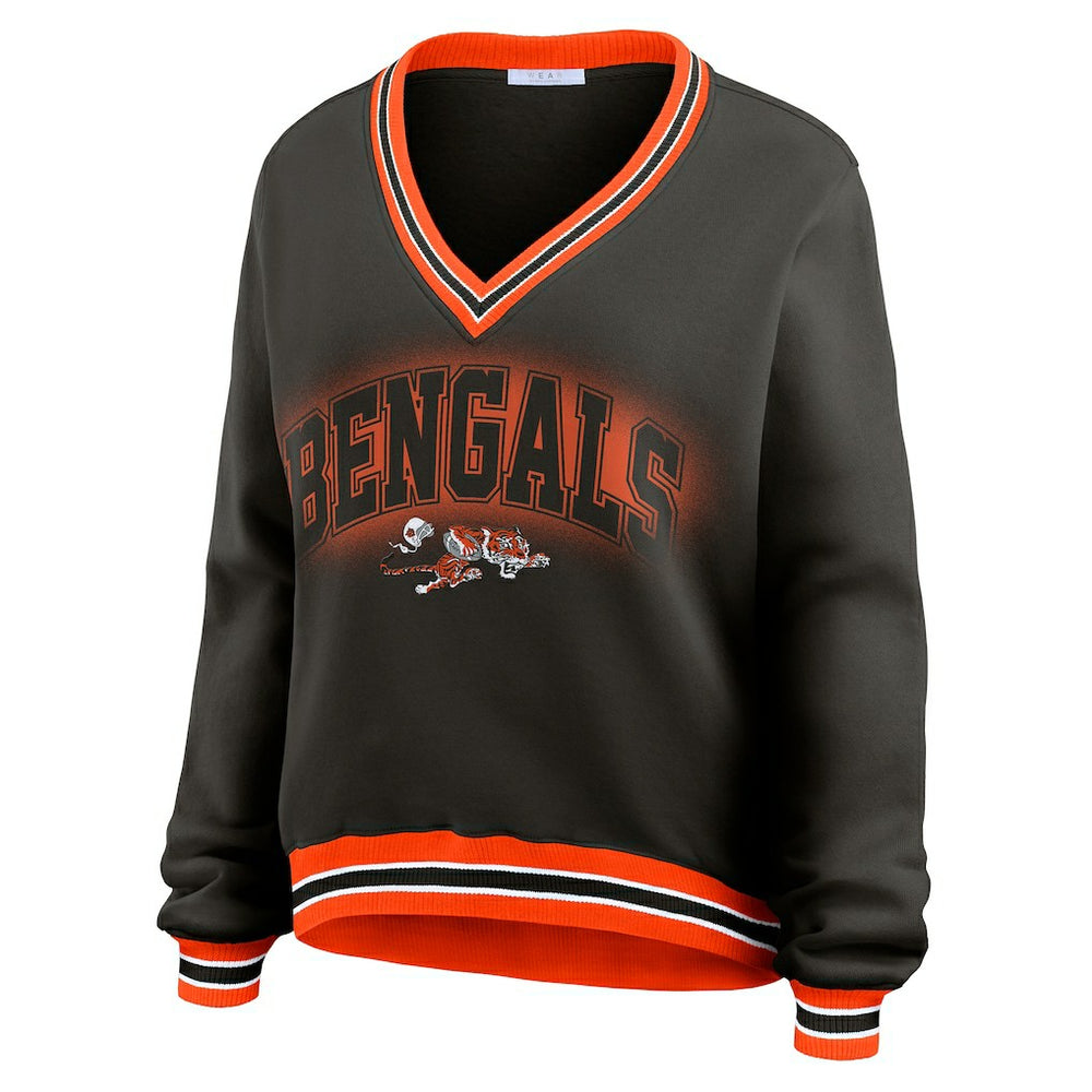 Cincinnati Bengals WEAR by Erin Andrews Women's Oversized Long Sleeve V-Neck Sweatshirt - Black outlet