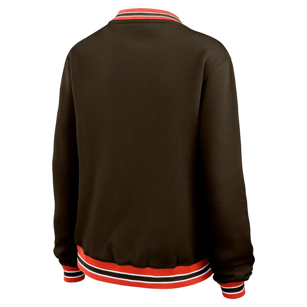 Cleveland Browns WEAR by Erin Andrews Women's Oversized Long Sleeve V-Neck Sweatshirt - Brown for sale