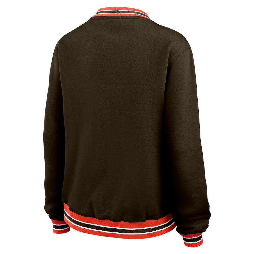 Cleveland Browns WEAR by Erin Andrews Women's Oversized Long Sleeve V-Neck Sweatshirt - Brown for sale