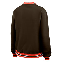 Cleveland Browns WEAR by Erin Andrews Women's Oversized Long Sleeve V-Neck Sweatshirt - Brown for sale