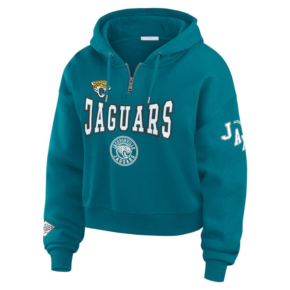 Jacksonville Jaguars WEAR by Erin Andrews Women's Patch Quarter-Zip Pullover Hoodie - Teal online