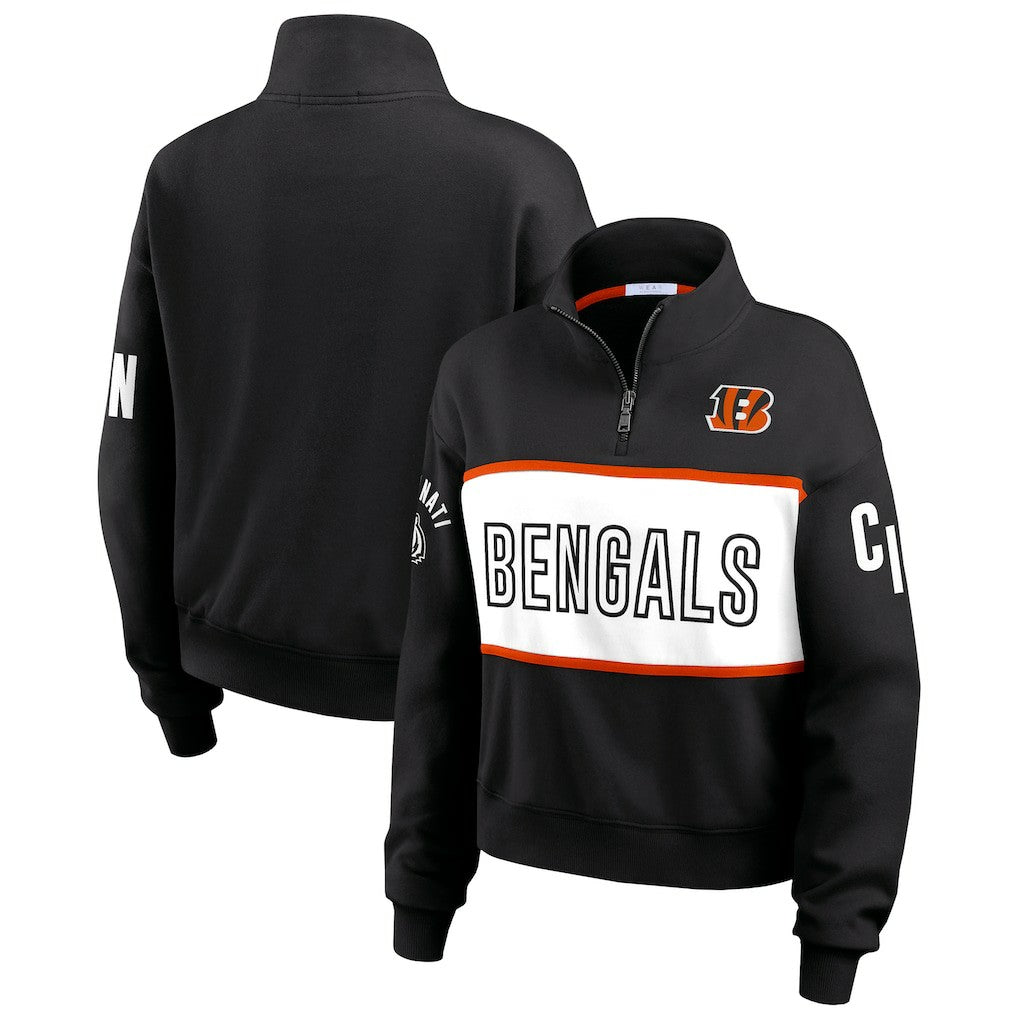 Cincinnati Bengals WEAR by Erin Andrews Women's Quarter-Zip Jacket - Black on sale