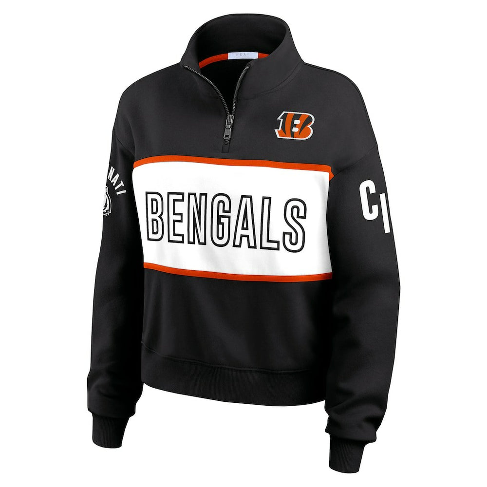 Cincinnati Bengals WEAR by Erin Andrews Women's Quarter-Zip Jacket - Black on sale