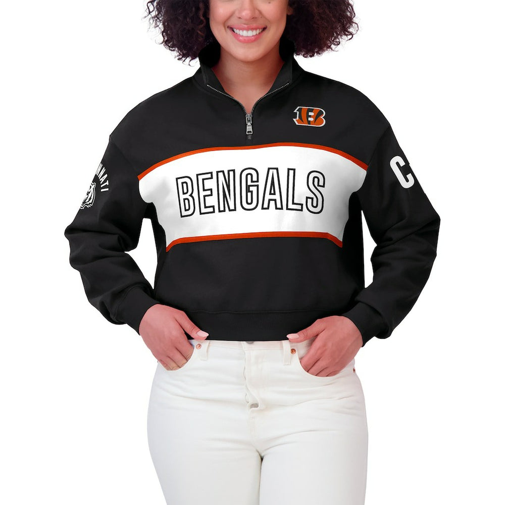 Cincinnati Bengals WEAR by Erin Andrews Women's Quarter-Zip Jacket - Black on sale
