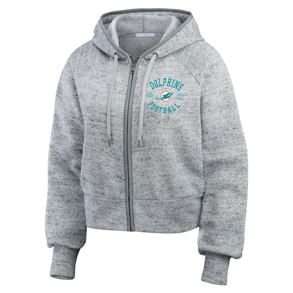 Miami Dolphins WEAR by Erin Andrews Women's Speckled Fleece Cropped Full-Zip Hoodie - Heather Gray discount
