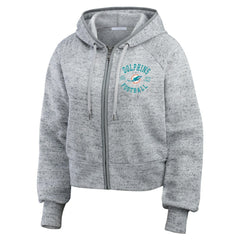 Miami Dolphins WEAR by Erin Andrews Women's Speckled Fleece Cropped Full-Zip Hoodie - Heather Gray discount