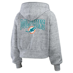 Miami Dolphins WEAR by Erin Andrews Women's Speckled Fleece Cropped Full-Zip Hoodie - Heather Gray discount