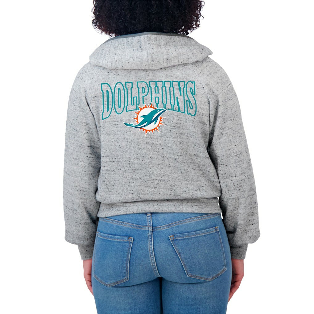 Miami Dolphins WEAR by Erin Andrews Women's Speckled Fleece Cropped Full-Zip Hoodie - Heather Gray discount