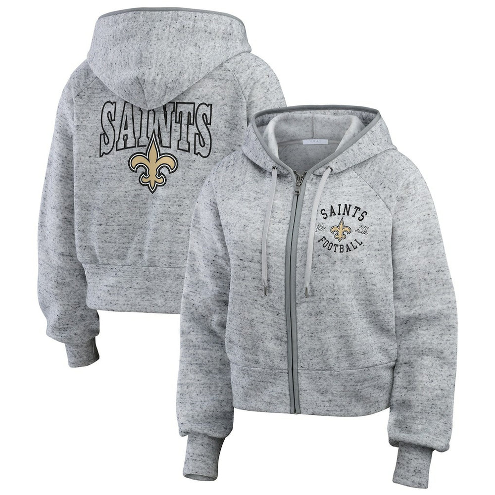 New Orleans Saints WEAR by Erin Andrews Women's Speckled Fleece Cropped Full-Zip Hoodie - Heather Gray sale