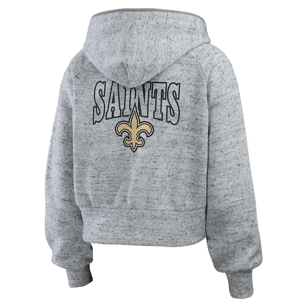 New Orleans Saints WEAR by Erin Andrews Women's Speckled Fleece Cropped Full-Zip Hoodie - Heather Gray sale