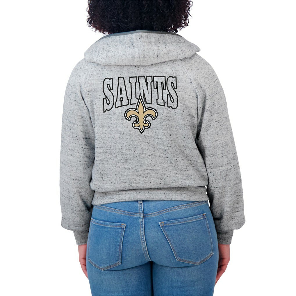 New Orleans Saints WEAR by Erin Andrews Women's Speckled Fleece Cropped Full-Zip Hoodie - Heather Gray sale