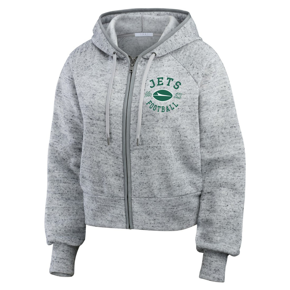 New York Jets WEAR by Erin Andrews Women's Speckled Fleece Cropped Full-Zip Hoodie - Heather Gray online