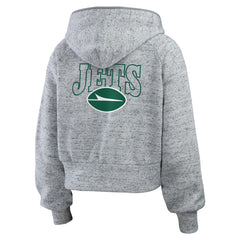 New York Jets WEAR by Erin Andrews Women's Speckled Fleece Cropped Full-Zip Hoodie - Heather Gray online