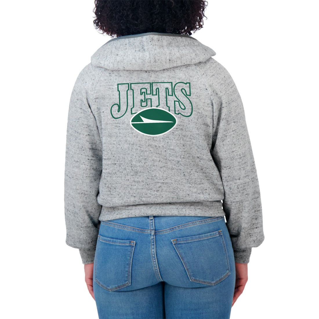 New York Jets WEAR by Erin Andrews Women's Speckled Fleece Cropped Full-Zip Hoodie - Heather Gray online